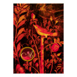 NIGHTINGALE WITH ROSES MONOGRAM, Pink Black Gold Personalised Invitation