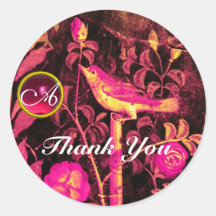 NIGHTINGALE WITH ROSES MONOGRAM Pink Yellow Black Stickers