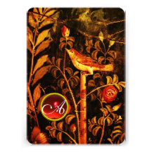 NIGHTINGALE WITH ROSES MONOGRAM, Red Black Yellow Personalised Invites