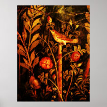 NIGHTINGALE WITH ROSES, Red Black Yellow Print