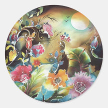 Nighttime Floral Garden Art Round Sticker