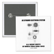 Nikola Tesla AC Dynamo Electrical System Patent Pinback Buttons