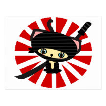 ninja cat kawaii postcard