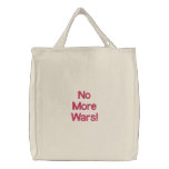 No More Wars! embroidered bags