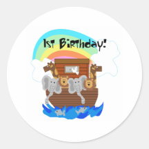 Noah's Ark 1st Birthday Round Sticker