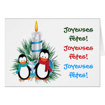 Noël manchots et bougie cartes greeting card