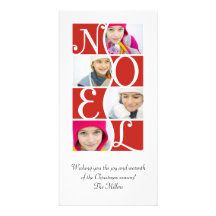 NOEL Puzzle in Red Christmas Greeting Card Personalized Photo Card
