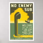 NoEnemy Sub WWII 1942 WPA Print