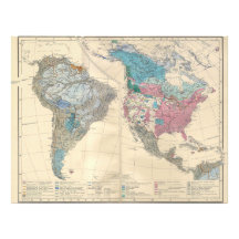 North and South America Ethnic Map from 1880 Photo Print