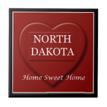North Dakota Home Sweet Home Heart Map Tile