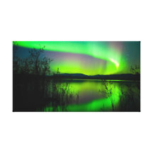 Northern lights mirrored on lake gallery wrapped canvas