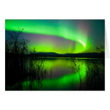 Northern lights mirrored on lake cards