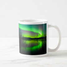 Northern lights mirrored on lake coffee mug