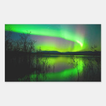 Northern lights mirrored on lake rectangle sticker