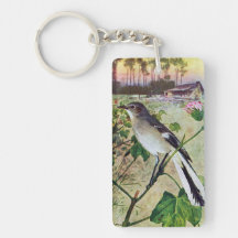 Northern Mockingbird Rectangular Acrylic Keychain