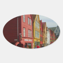 Norway, Bergen,painted houses on the waterfront Oval Stickers