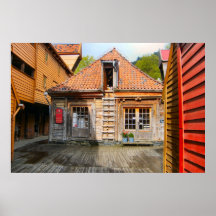 Norway, Wooden buildings in a rural village Posters