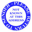 Not Known at this Address - Blue stickers