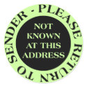 Not Known at this Address - II Pale Green stickers