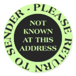 Not Known at this Address - II Pale Green stickers