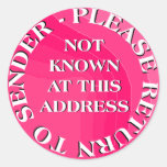Not Known at this Address Stickers