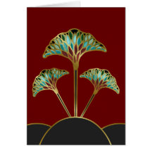 Note Card with Art Deco Ginkgo Leaves