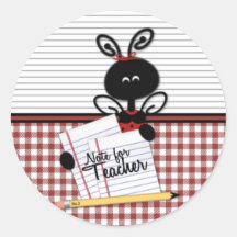 Note for Teacher Gingham Round Sticker