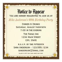 Notice to Appear Birthday Party invitation