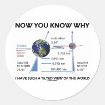 Now You Know Why I Have Such A Tilted View World Round Stickers