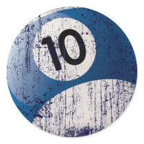 NUMBER 10 BILLIARDS BALL - ERODED STYLE ROUND STICKER