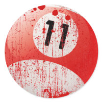 NUMBER 11 BILLIARDS BALL - ERODED STYLE ROUND STICKERS
