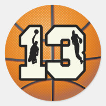 Number 13 Basketball and Players Round Stickers
