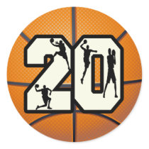 Number 20 Basketball Round Stickers