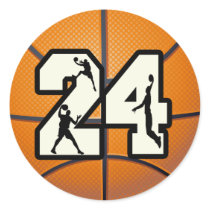 Number 24 Basketball Round Sticker