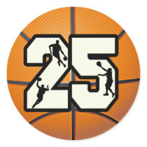 Number 25 Basketball Round Sticker