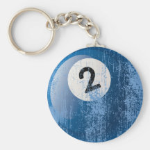 NUMBER 2 BILLIARDS BALL - ERODED AND AGED STYLE KEY CHAIN