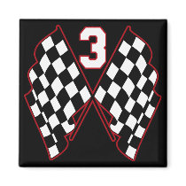 NUMBER 3 AND CHECKERED FLAGS