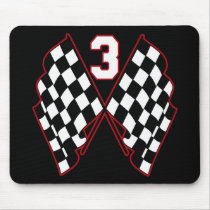 NUMBER 3 AND CHECKERED FLAGS