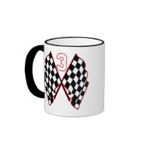 NUMBER 3 AND CHECKERED FLAGS MUGS