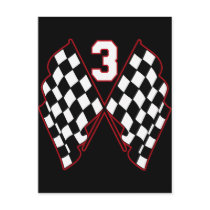 NUMBER 3 AND CHECKERED FLAGS
