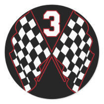 NUMBER 3 AND CHECKERED FLAGS