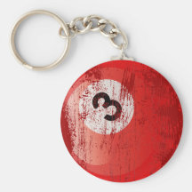 NUMBER 3 BILLIARDS BALL - ERODED AND AGED STYLE KEYCHAIN