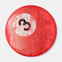 NUMBER 3 BILLIARDS BALL - ERODED AND AGED STYLE FRIDGE MAGNET