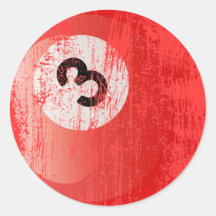 NUMBER 3 BILLIARDS BALL - ERODED AND AGED STYLE ROUND STICKER