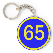 number, 65, in a circle key chain