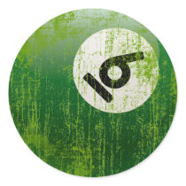 NUMBER 6 BILLIARDS BALL - ERODED STYLE ROUND STICKER