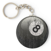 NUMBER 8 BILLIARDS BALL - ERODED AND AGED KEY CHAINS