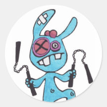 Nunchaku Rabbit Large 3inch Round Stickers