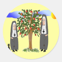 Nuns Stealing Apples Cards & Gifts Sticker