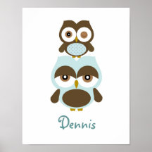 Nursery owl boys poster art